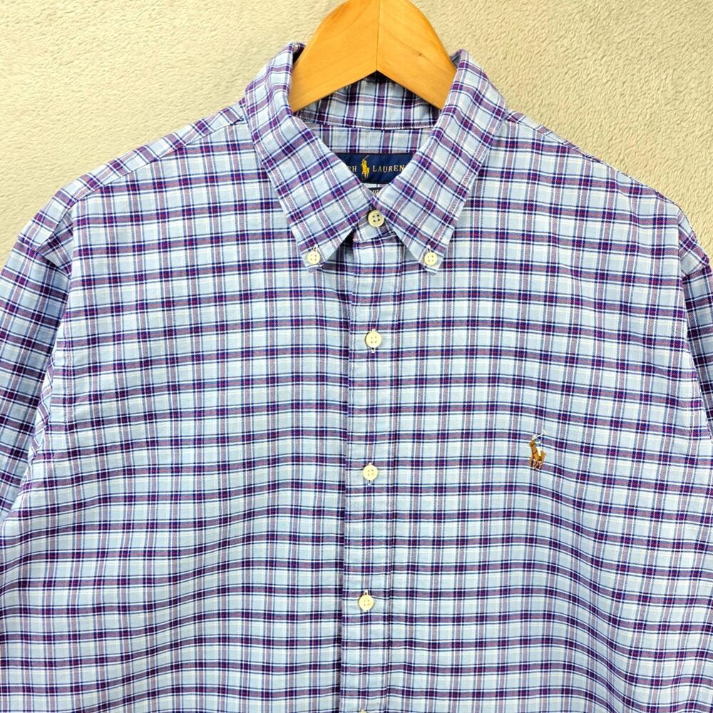 Ralph Lauren Shirt Mens XL Blue Red Plaid Classic Fit Button Down Flesh Pony